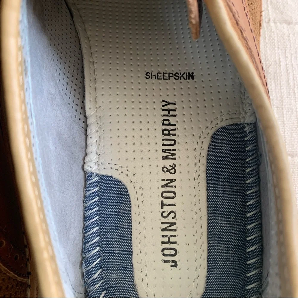 Johnston‎ & Murphy Mens Tan Sheepskin Perforated Oxfords Size 9